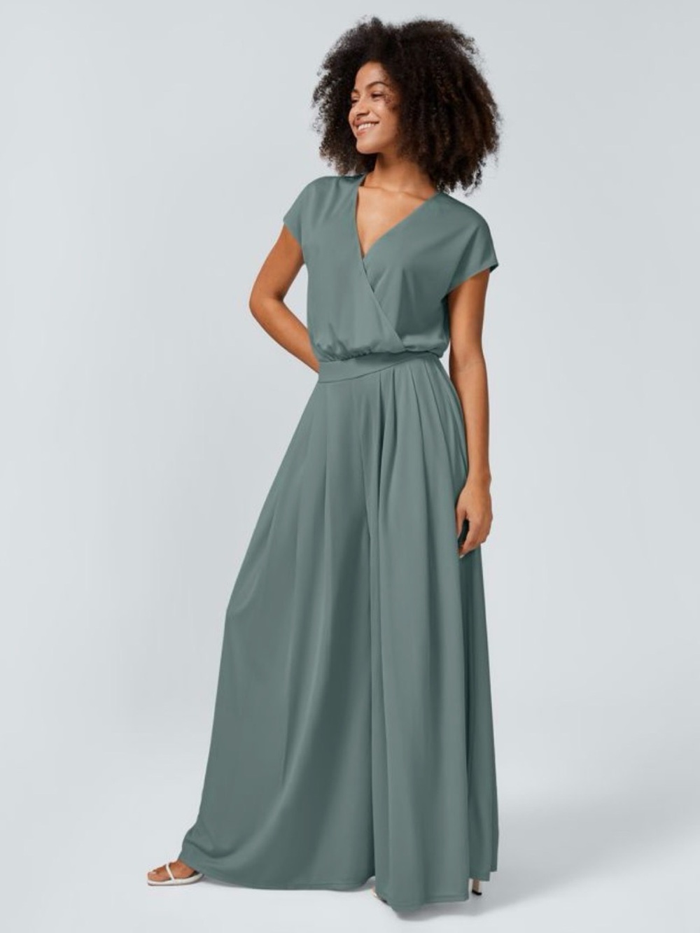 HALARA Sage Green Wrap-Front Flowy Waffle Jumpsuit